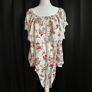 Miss Lili Red and White Flutter Sleeve Blouse with Ruffled Tie Front